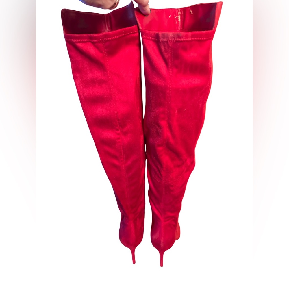 Jessica Simpson NWT Sz 8M Elegant Red Fabric Over the Knee Heeled Boots (SH158) - Picture 6 of 12